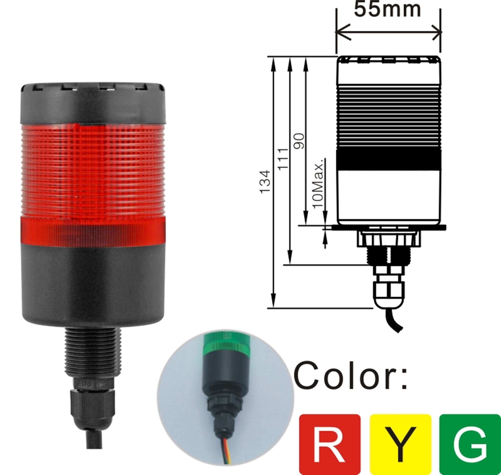 ELEWIND 55mm Signal Tower Light for Industry Machine and Emergency (YWJD-55A)