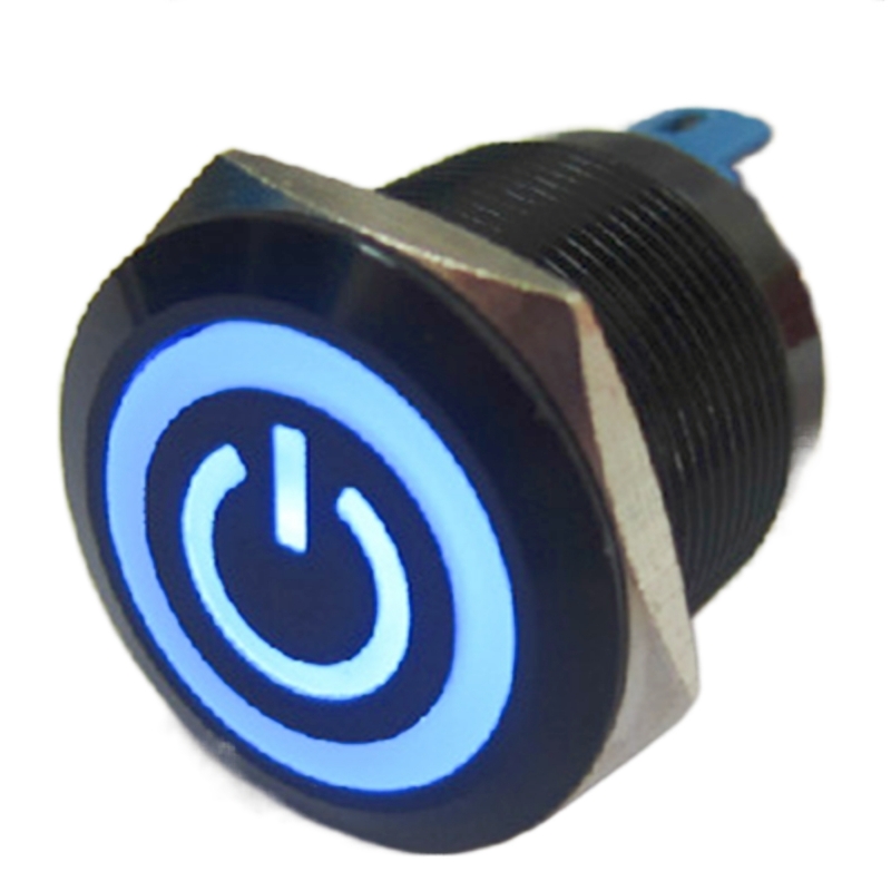 ELEWIND 22mm Black illuminated power symbol push button switch Momentary Latching ( PM221F-11ET/B/12V/A , PM221F-11ZET/B/12V/A )