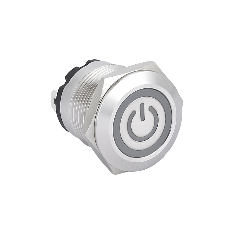 19MM new High Current 20A metal Stainless steel push button switch with illuminated power symbol light PM196F-10ET/J/S