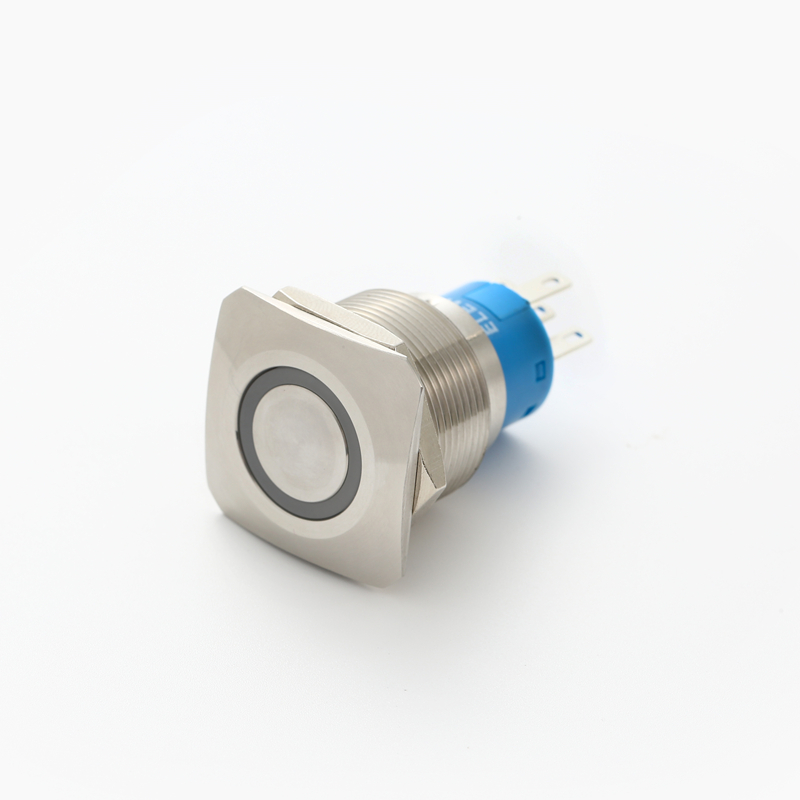 ELEWIND 22mm Ring illuminated square DPDT momentary latching Stainless steel push button switch (PM222S-11E/G/12V/S )