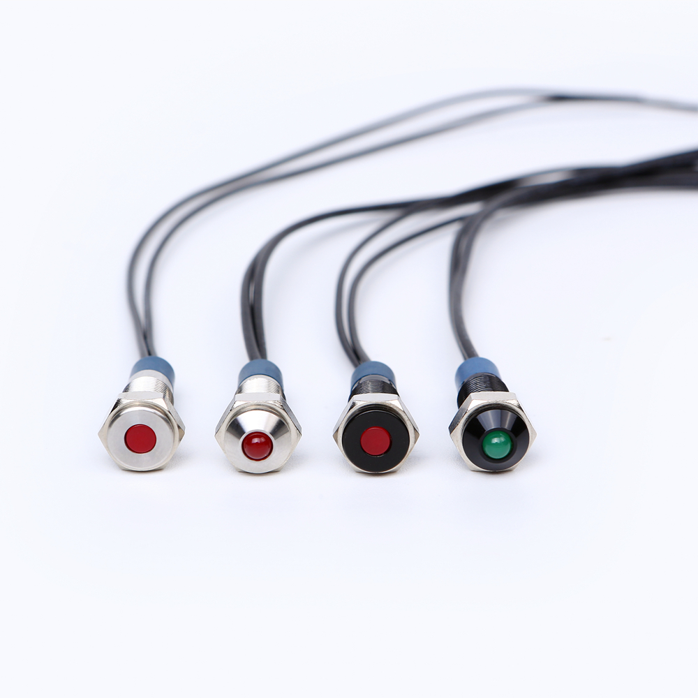 6mm flat head metal stainless steel black brass Indicator Light Signal lamp with cable 15cm(PM06F-D/X/R/12-24V/S)