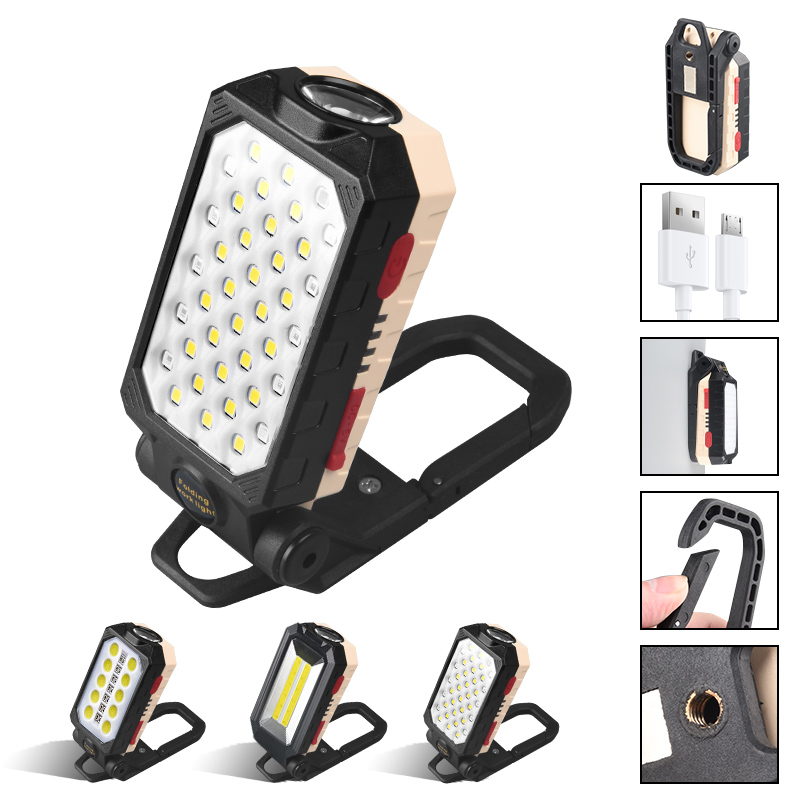 UMDHAIYI 270° Bendable COB LED Work Light – Adjustable Folding Lamp With Hook & Magnet, USB Rechargeable, Energy-Saving, Portable, Power Indicator, For Workshop, Garage, Camping (ABS + Metal)