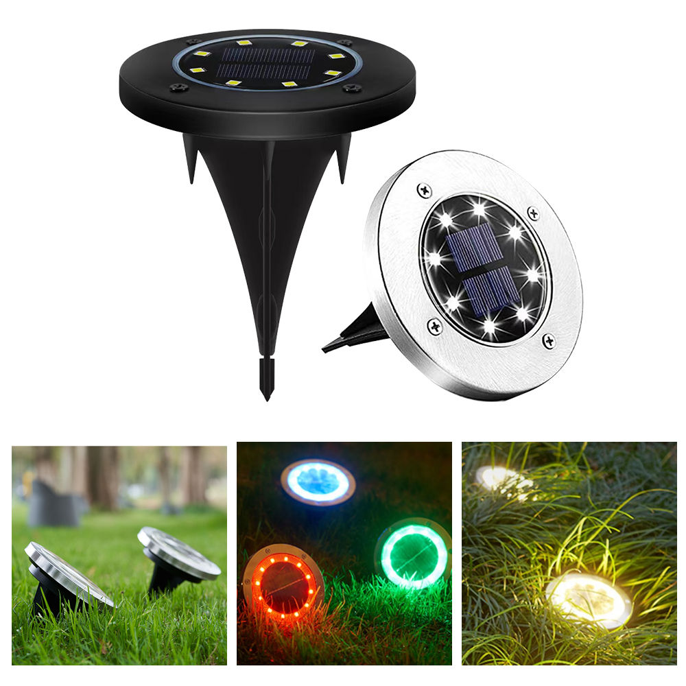 Solar Ground Lights 8 LED Solar <a href='/garden-lights/'>Garden Lights</a> Waterproof Outdoor Solar Disk Lights for Pathway Yard Walkway Patio Lawn Path